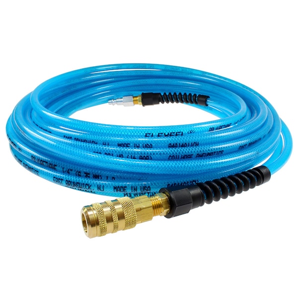 Flexeel Hose 5/16 ID x 25 ft 1/4 Industrial QDs w/SR Transparent Blue
